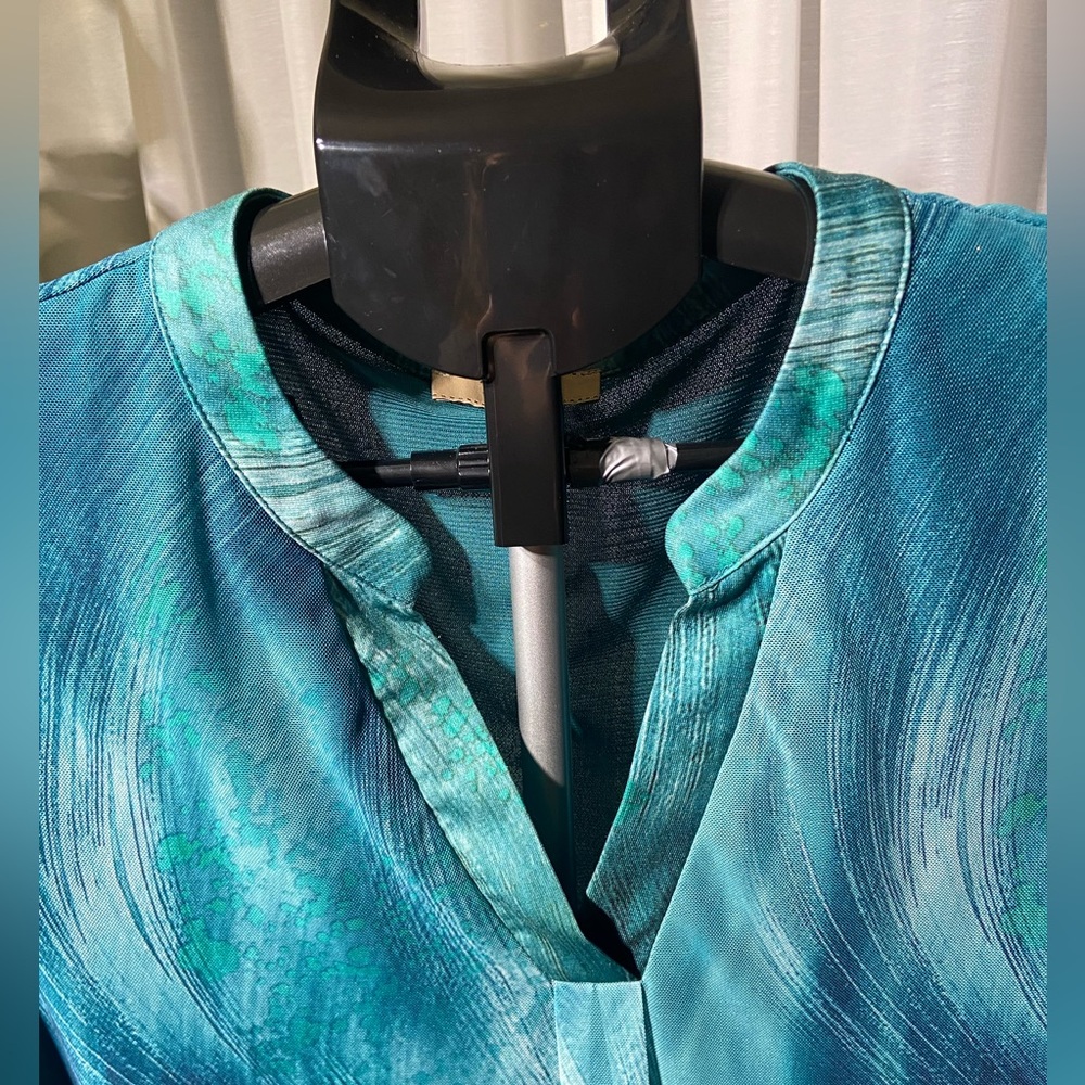 Timeson Vibrant Blue Sheer Top Flutter Sleeves Flowy Casual Blouse Womens Sz XXL